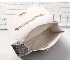 Snake Skin Pattern Crossbody Bag Turn Lock Chain Bag