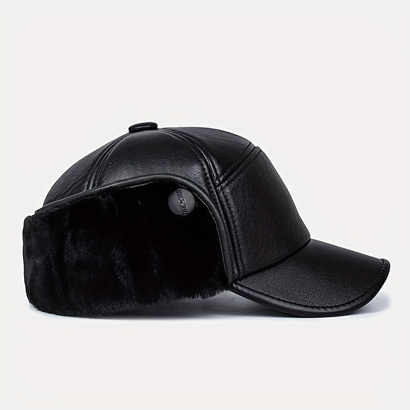 Men's Winter Leather Ear Protection Warm Hat for Elderly