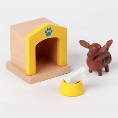Wooden Dollhouse Family Room Toy Set for Kids