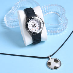 Boys Football Luminous Quartz Watches Set with Pendant Necklace