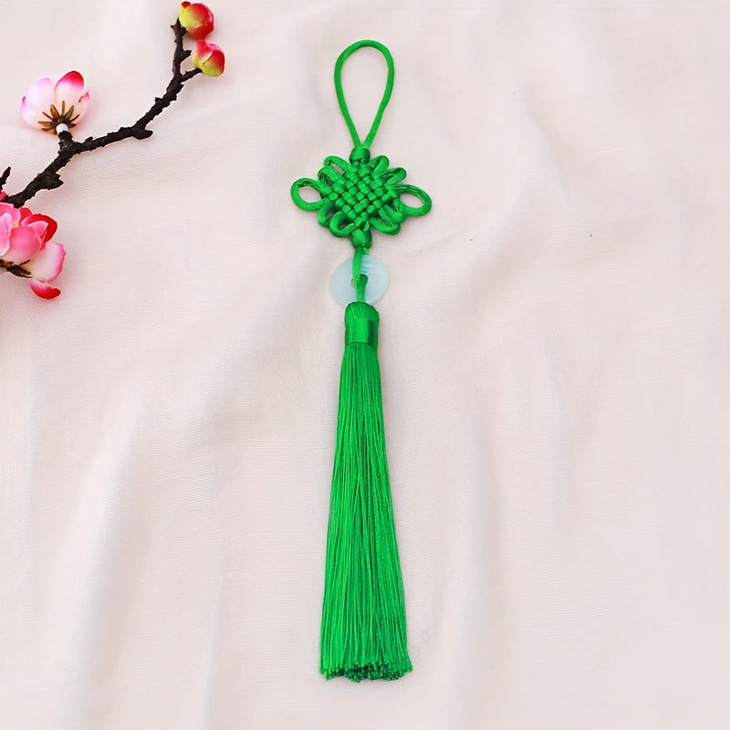 Jade Slice Tassel Square Knot Pendant Hanging Rope Gift Lucky Knot