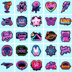 100pcs Neon Mix & Match Fluorescent Stickers | Night Graffiti Stickers