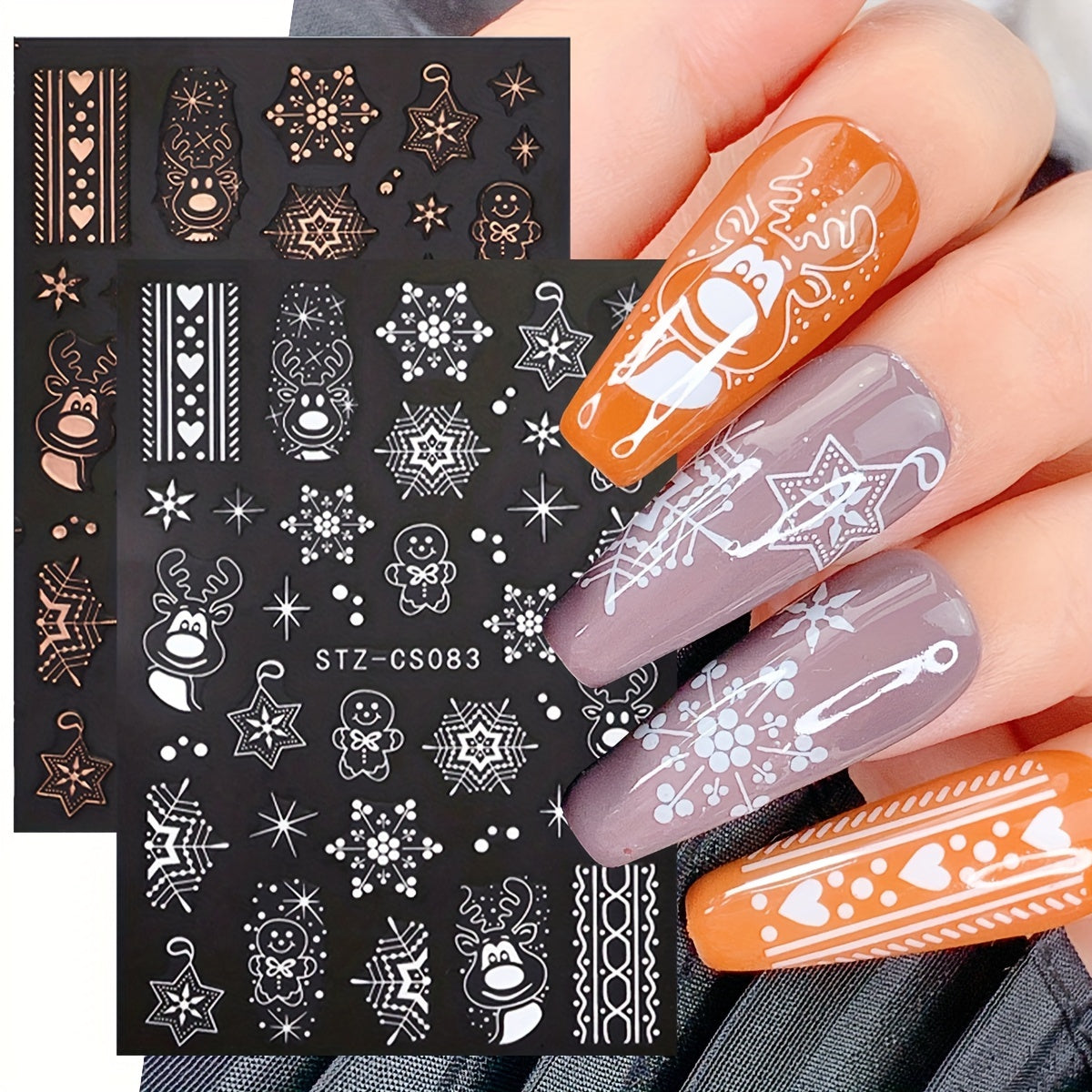 2pcs Christmas Nail Art Stickers Rose Golden & Snowflakes Gingerbread