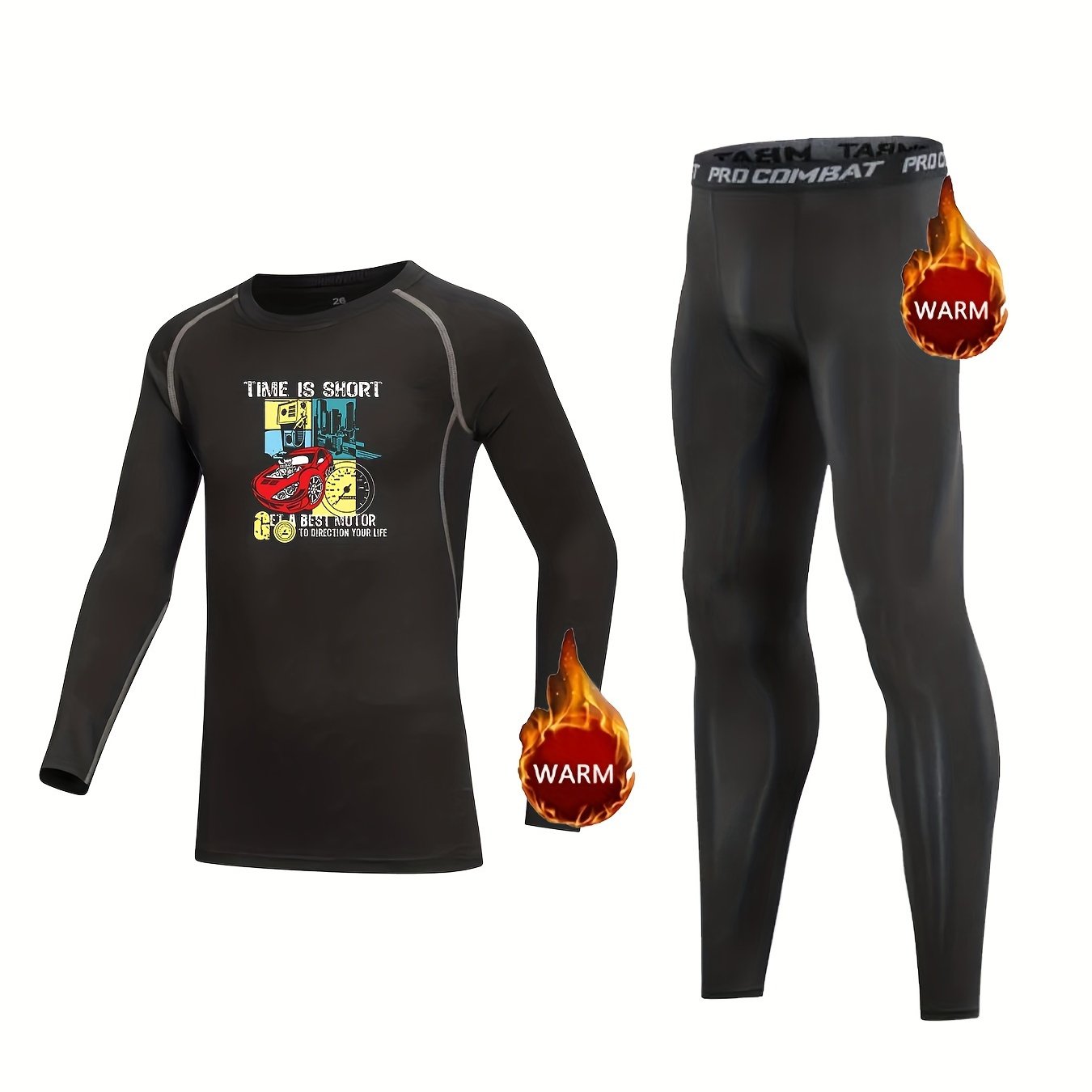 Cartoon Pattern Kids Compression Fleece Set