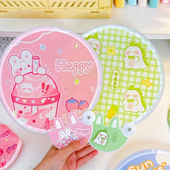 1pc Folding Fan Cartoon Pattern Small Fan Mini Cloth Surface Pocket Fan Portable