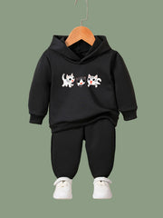 Cartoon Kitty Print Hoodies Pants Set For Spring Fall Sports