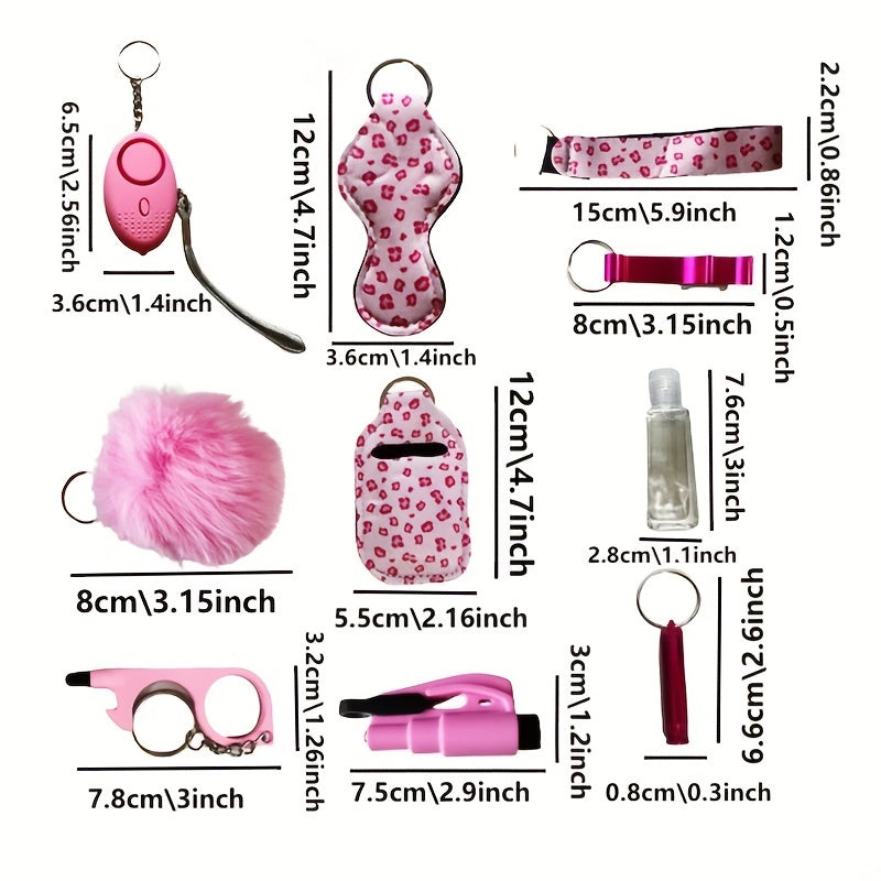 10pc Women's Safety Keychain Set: Alarm, Breaker, Whistle, Opener