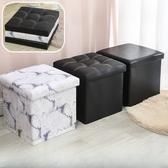 Multifunctional Folding Storage Stool Ottoman Marble Pattern