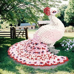 Peacock Building Block Model 3D Puzzle with Red & Feathers - Durable PP Material