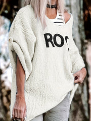  Casual Sweater Women's Plus Letter Print V Neck Jumper