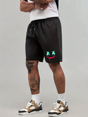 Smile Print Men's Casual Shorts Activewear Comfy Drawstring Shorts