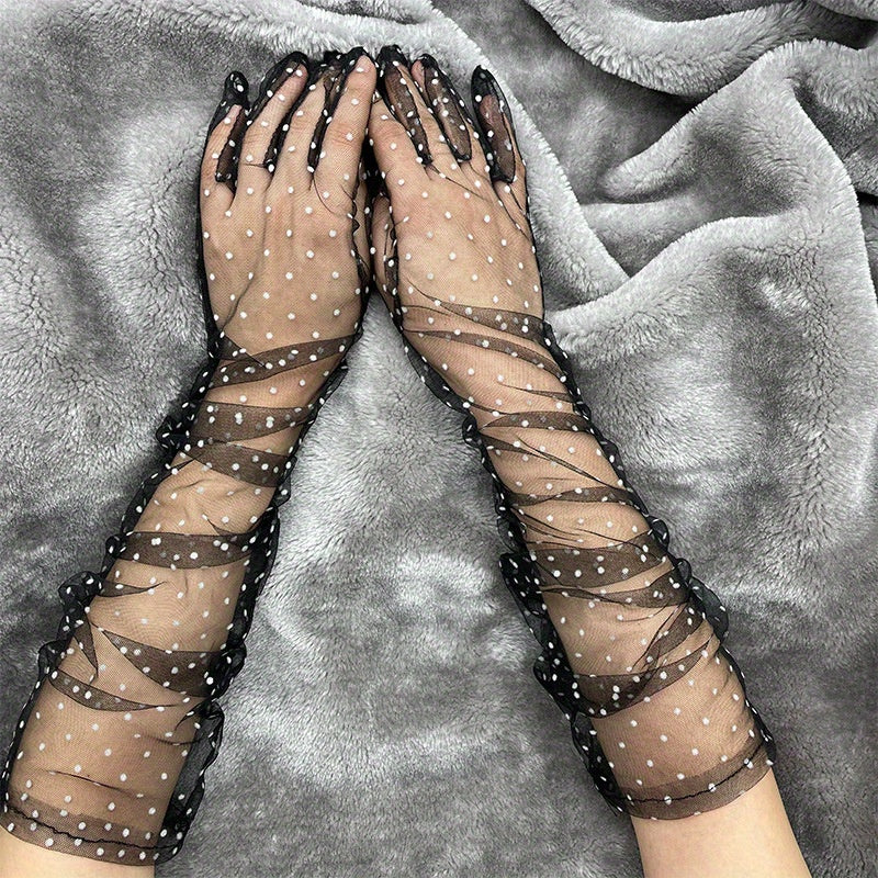 Polka Dot Transparent Long Gloves Mesh Breathable Thin Gloves