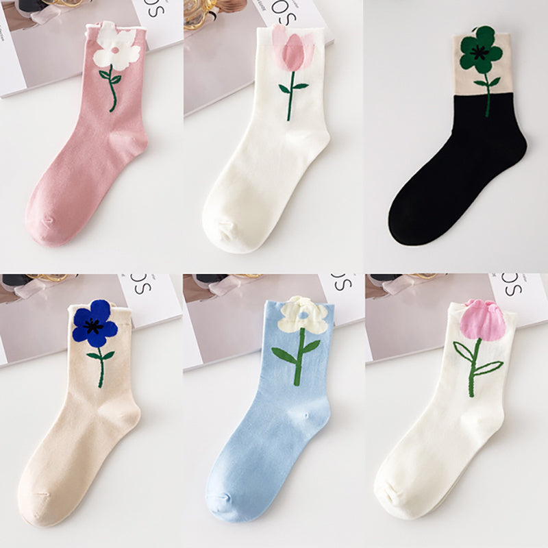 Paris & Floral Pattern Mid Tube Socks Pack Women's Stockings