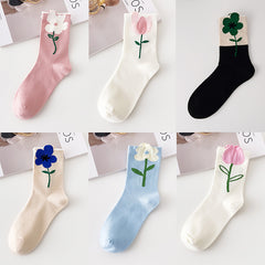 Paris & Floral Pattern Mid Tube Socks Pack Women's Stockings