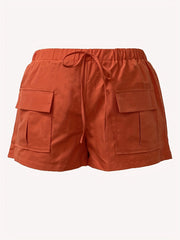  Solid Drawstring Shorts With Flap Pockets