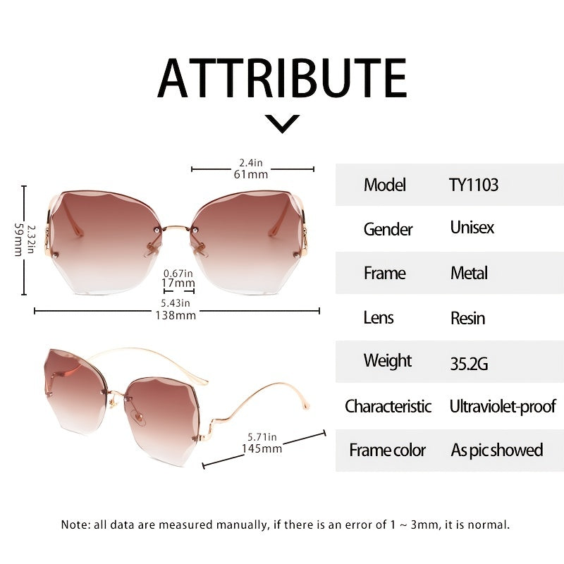 Gradient Rhinestone Oversized Polygon Sunglasses With Case