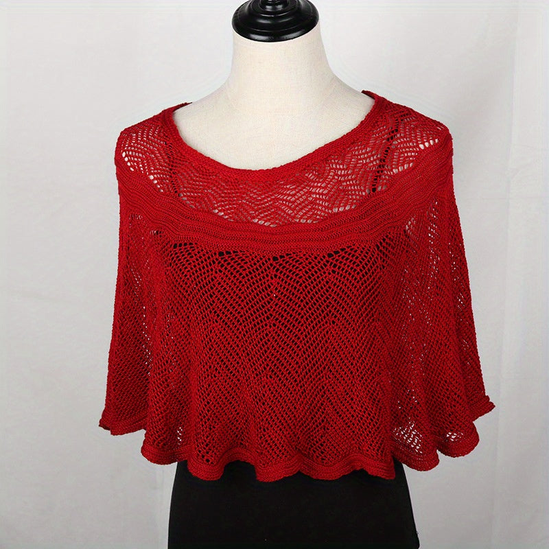 Ruffles Hollow Knitted Shawl Casual Solid Wrap Cape Women Dress Accessories