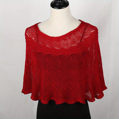 Ruffles Hollow Knitted Shawl Casual Solid Wrap Cape Women Dress Accessories