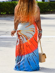  Tie Dye Round Neck High Stretch Maxi Dress