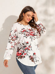  Floral Print Long Sleeve Tunic Shirt