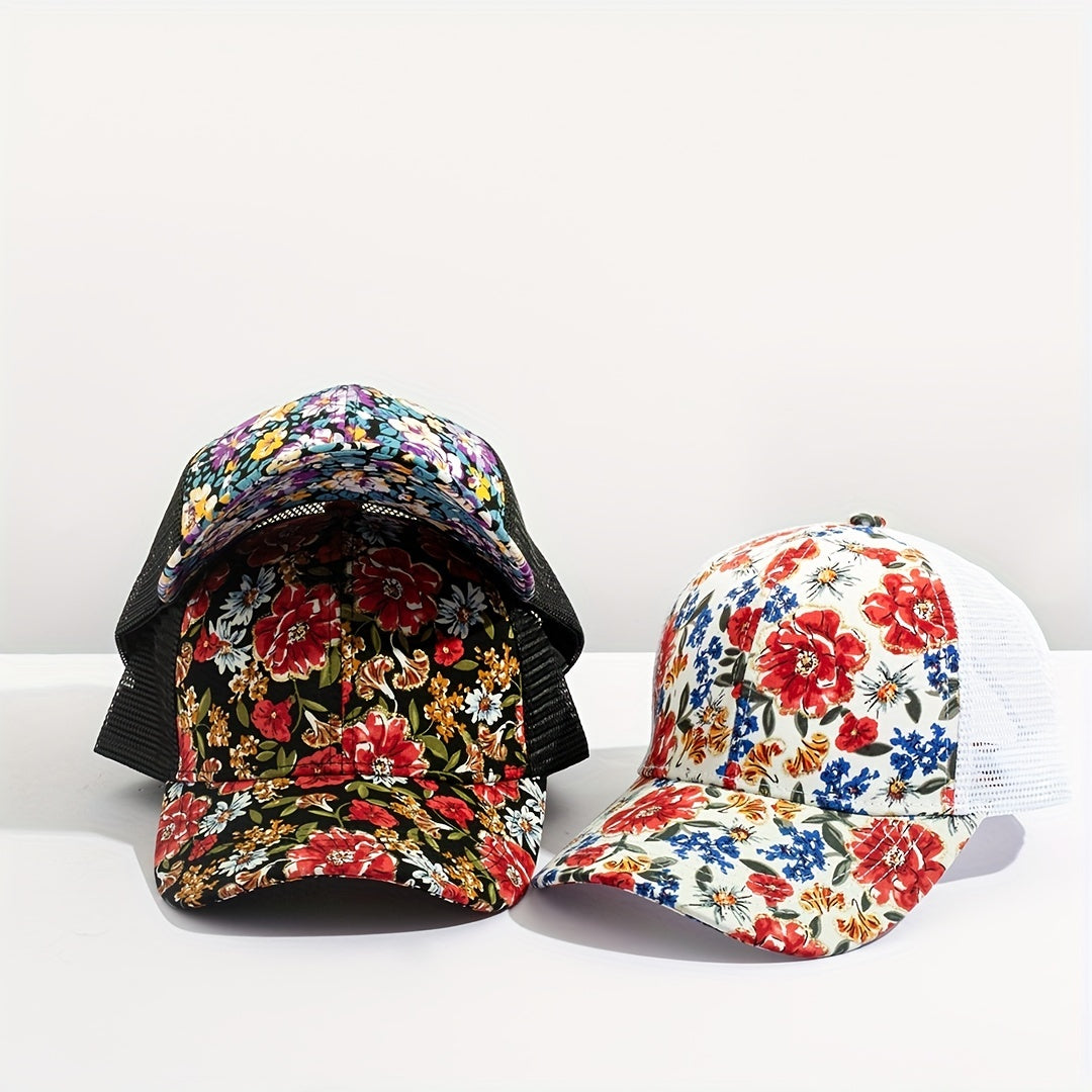 Vintage Flower Trucker Hat Mesh Baseball Cap Dad Hats for Women