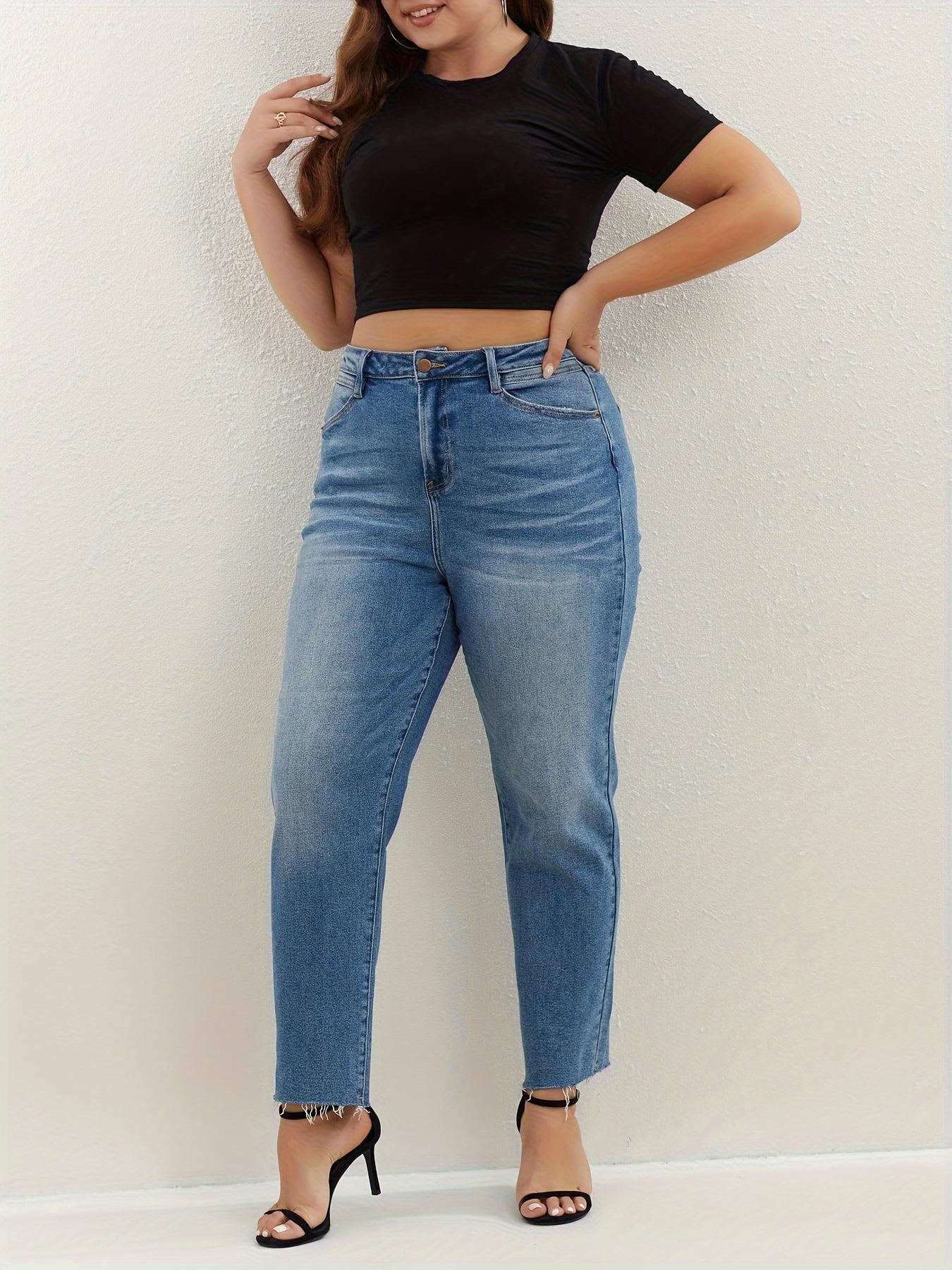  Button Fly High Rise Straight Leg Jeans