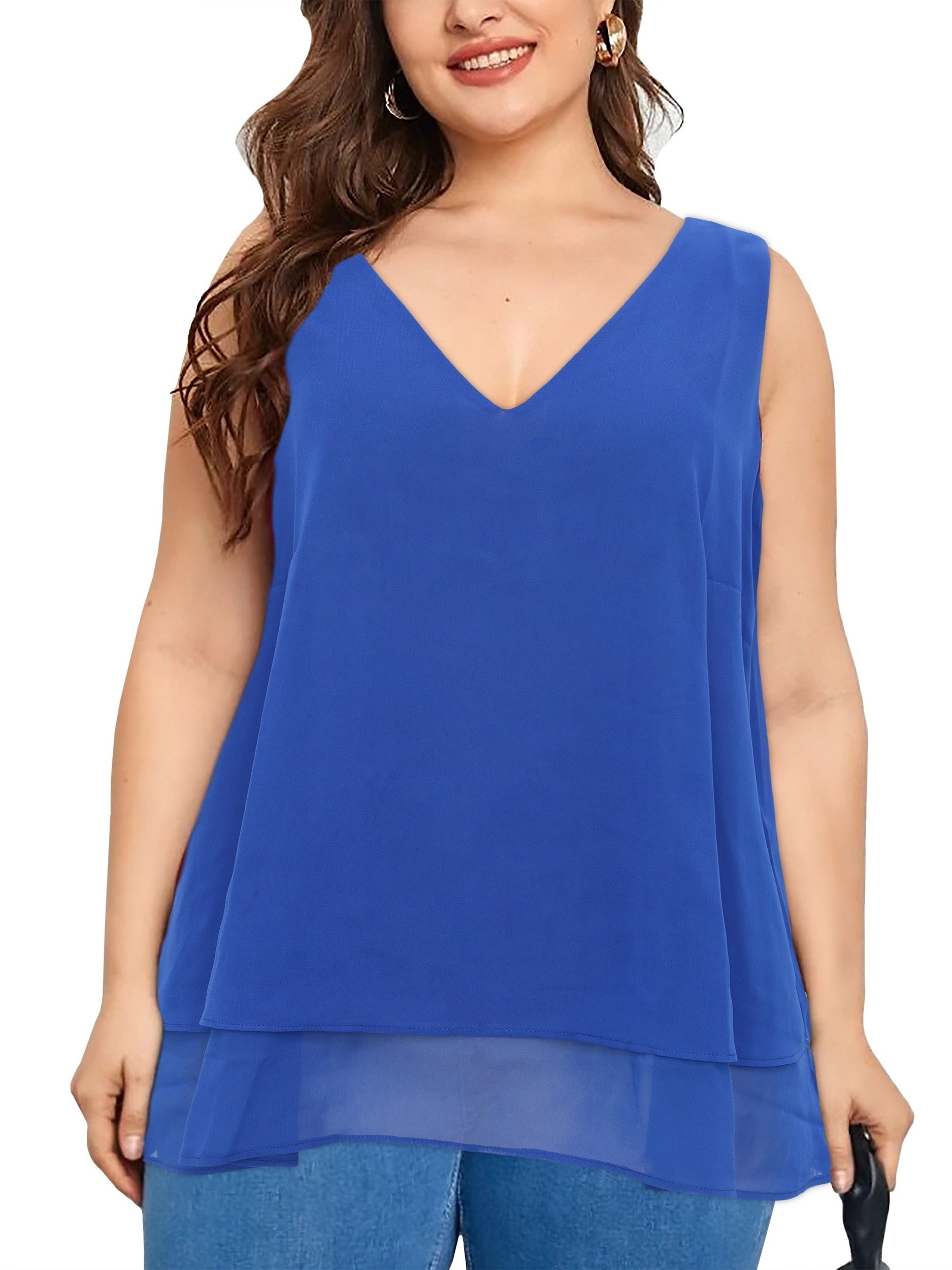  V Neck Sleeveless Tank Tops Women's Plus Casual Solid Tanks