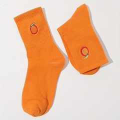 Funny Cartoon Fruit Embroidery Socks for Women