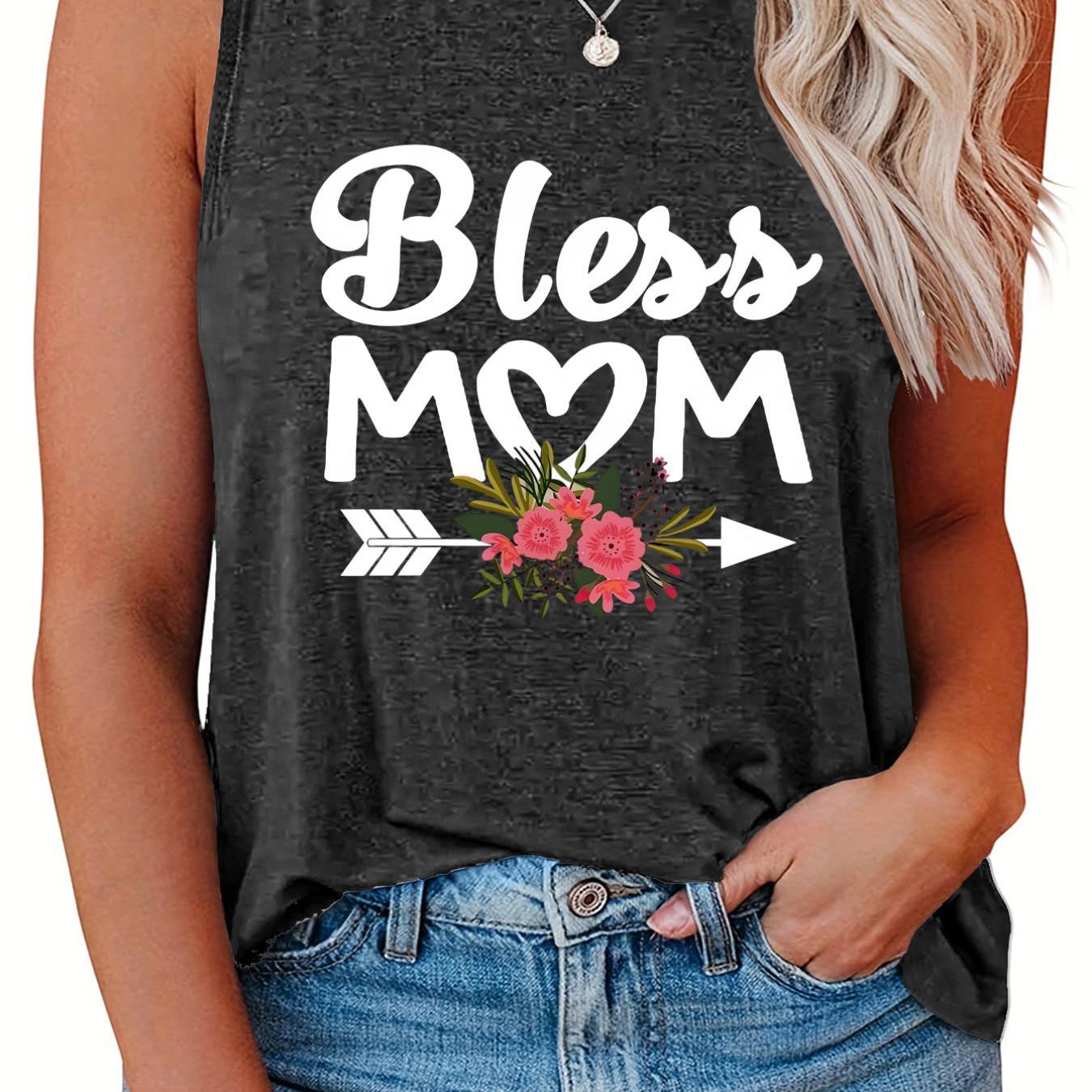  Art & Floral Print Round Neck Tank Top