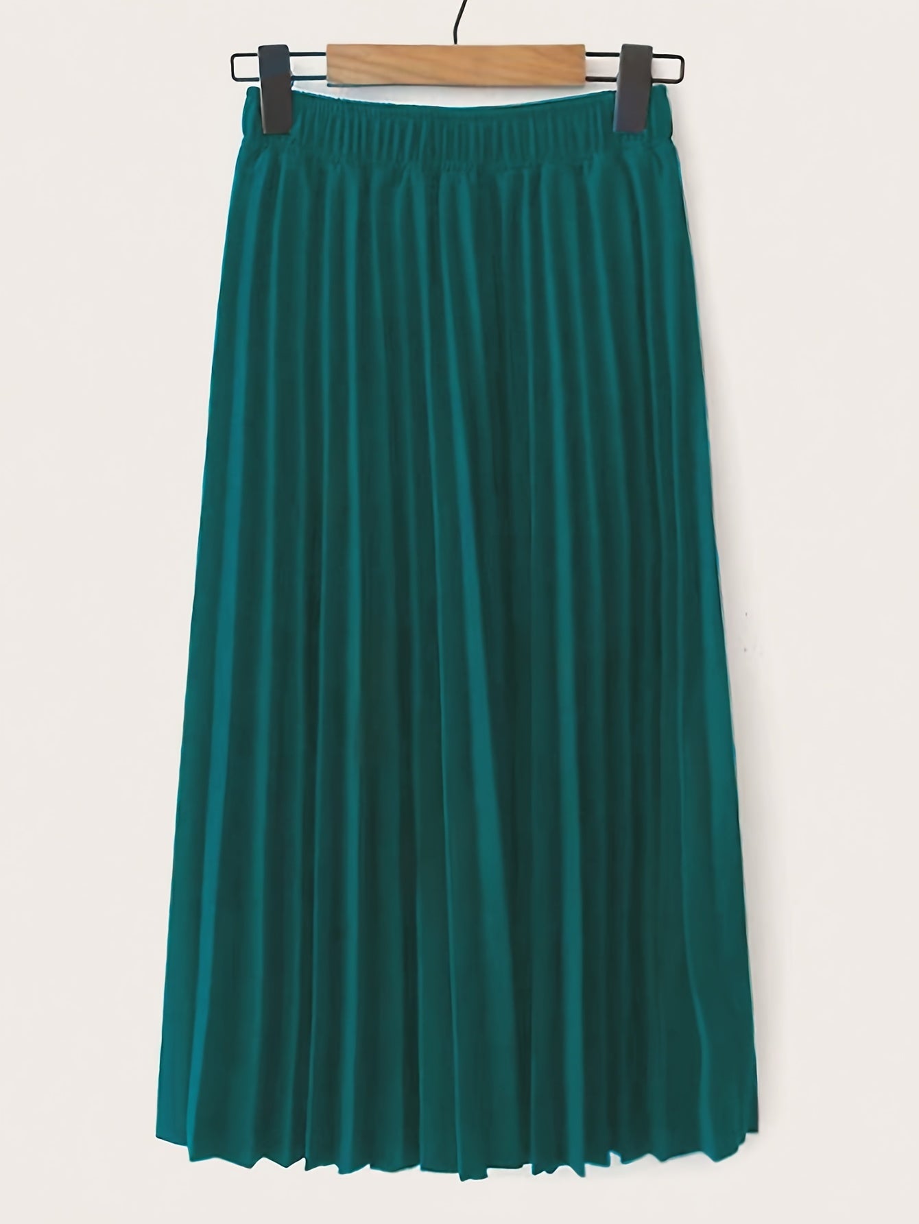  Solid Elastic Pleated Stretch Skirt