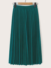  Solid Elastic Pleated Stretch Skirt