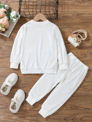 Toddler Girl's Casual Outfit 2pcs Solid Sweatshirt & Sweatpants Set