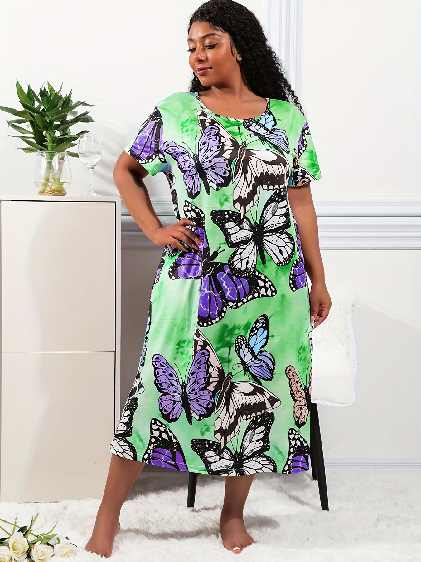  Tie Dye Butterfly Print Loungewear Dress