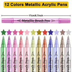 Metallic Marker Pens Dual Tip Acrylic Paint Markers for Art & Crafts