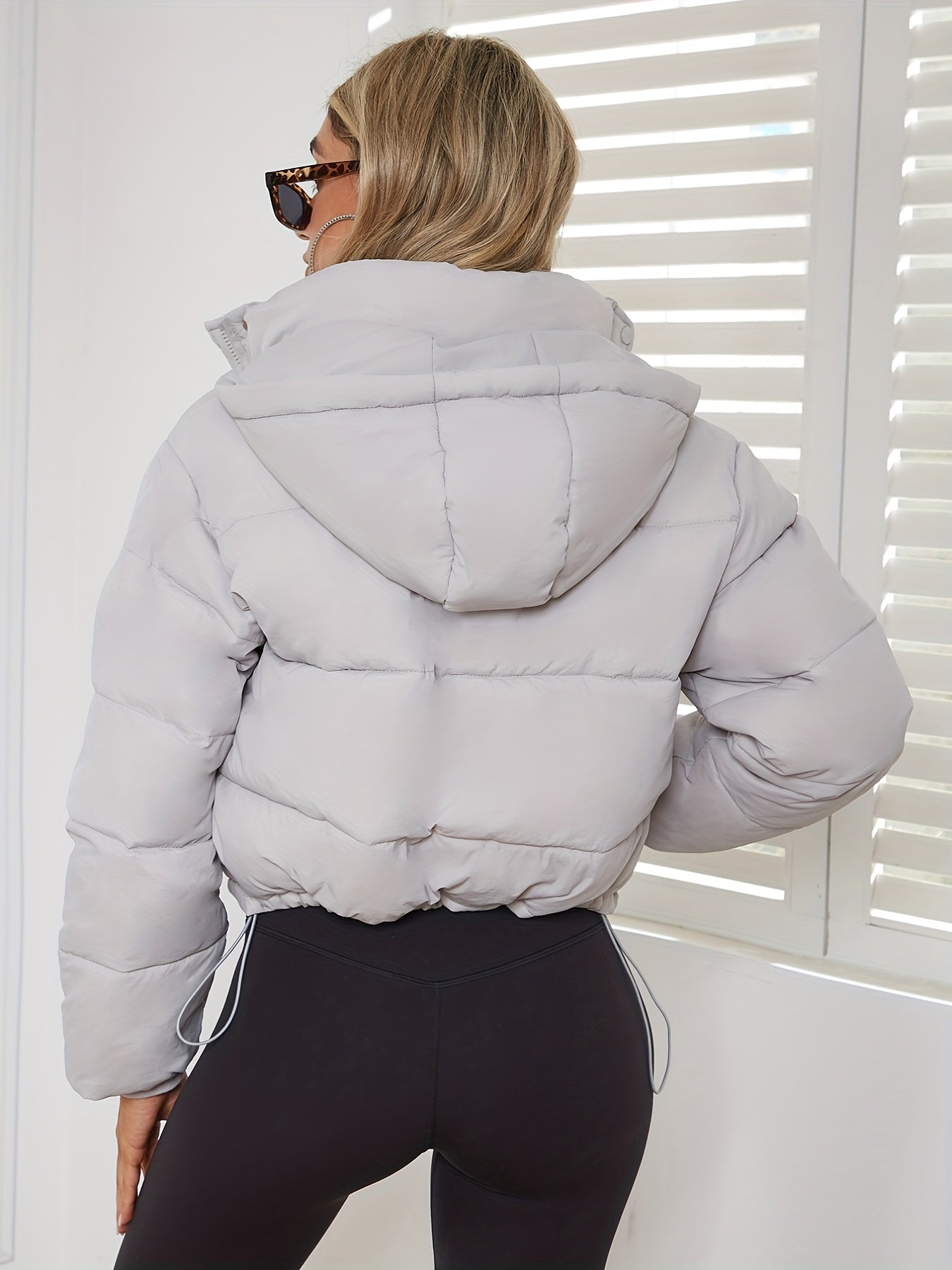Solid Drawstring Pleated Slim Coat Long Sleeve Short