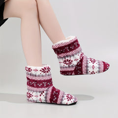 Snowflake Slipper Boots Christmas Warm & Cozy Plush Lined Indoor Fuzzy Shoes