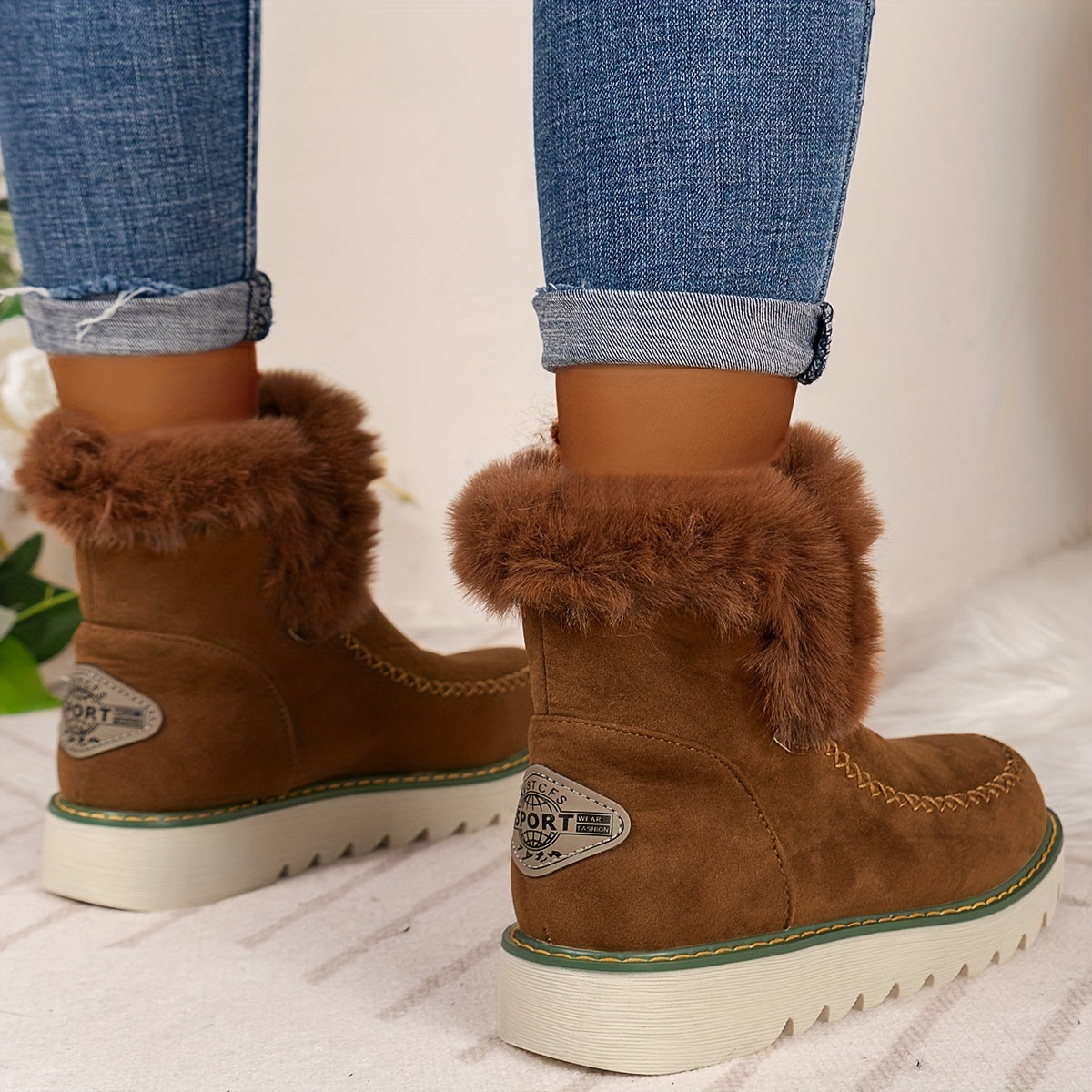 Warm Thermal Round Toe Flat Snow Boots Non Slip Fall Winter Shoes