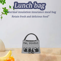 People Cat Insulated Lunch Bag Reusable Gray Cooler Tote Cartoon Cats Camping Pi