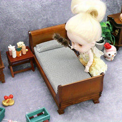1:12 Scale Burgundy Classic Single Bed for Dollhouse Bedroom