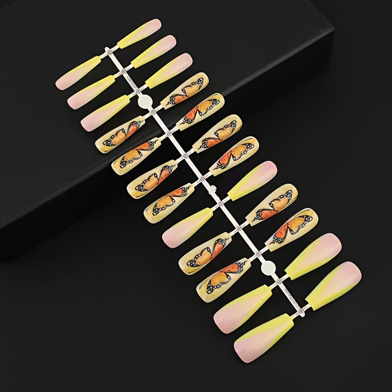 24 pcs Glossy Coffin Press On Nails Acrylic False Nails Long for Women and Girls