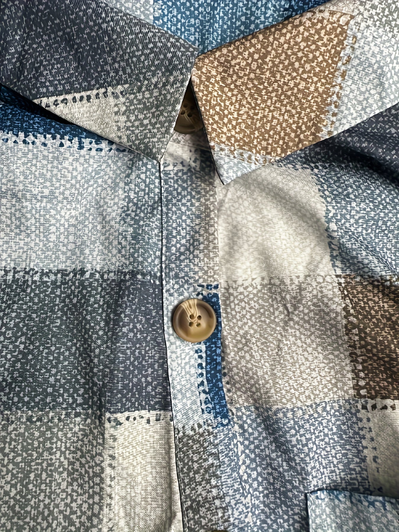  Denim Print Button Up Blouse