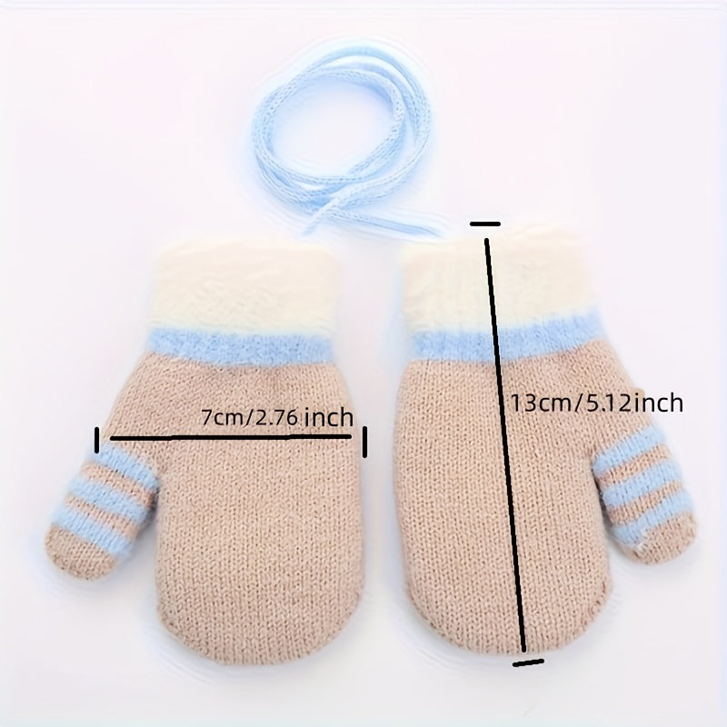 Kids Striped Knit Gloves Double Layer Warm Mittens