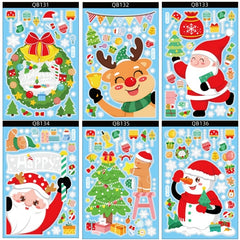 6pcs Christmas Party Decoration Stickers Snowman Elk Window Stickers