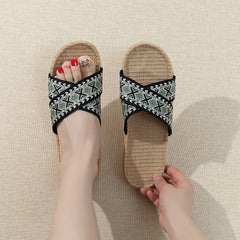 Women's Cross Straps Knit Slides Slip On Open Toe Non-slip Home Shoes