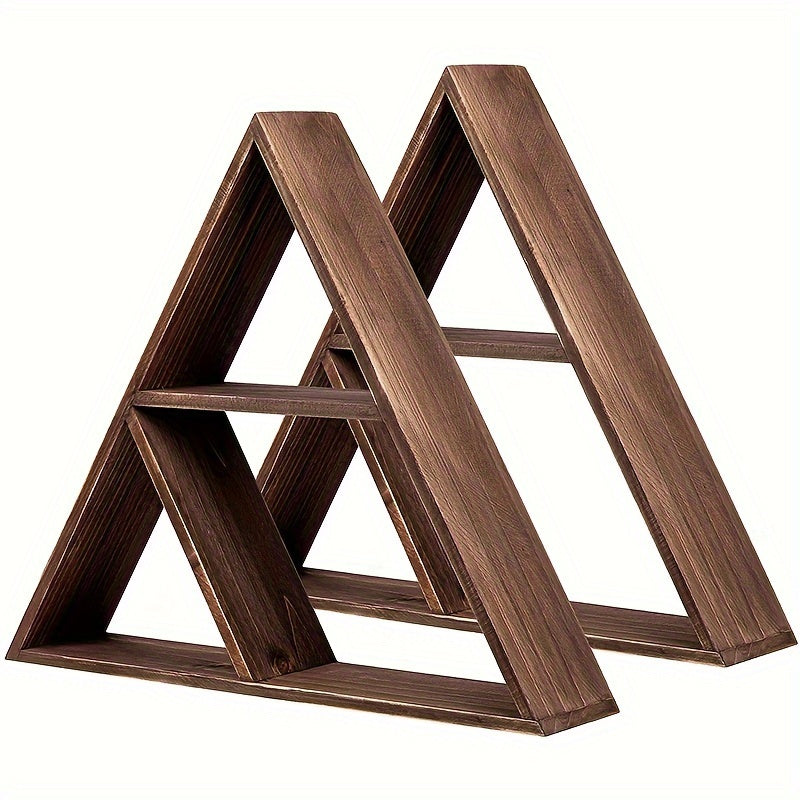 2pcs Triangle Storage Rack Dark Brown Wood Wall mounted Storage R