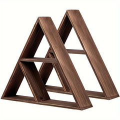 2pcs Triangle Storage Rack Dark Brown Wood Wall mounted Storage R