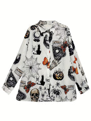  Gothic Blouse Skull & Butterfly Print Button Up Shirt