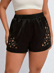  Casual Shorts Women's Plus Solid Hollow Out Elastic High Rise Shorts