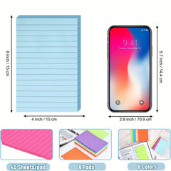 Bright Ruled Sticky Notes 8 Pads Pack 45 Sheets/pad