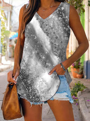  Colorblock Stripe Print V Neck Tank Top